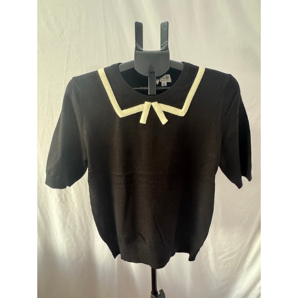 Tulip B Short Sleeve Sweater Womens L/XL Black NWT Preppy Coquette